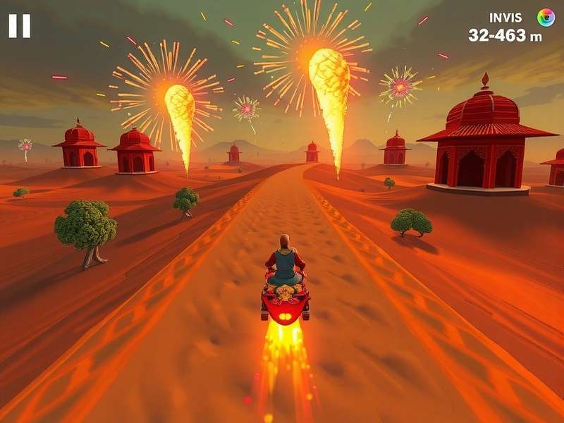 Sandstone Splendor Sprint gameplay screenshot showing a race through Indian landscapes